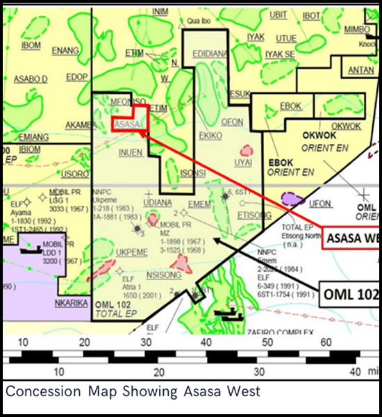 Concession map showing the location and boundaries of Asasa West Field